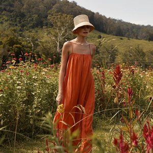 NWT DISSH CAMPBELL ORANGE ELASTIC MIDI DRESS